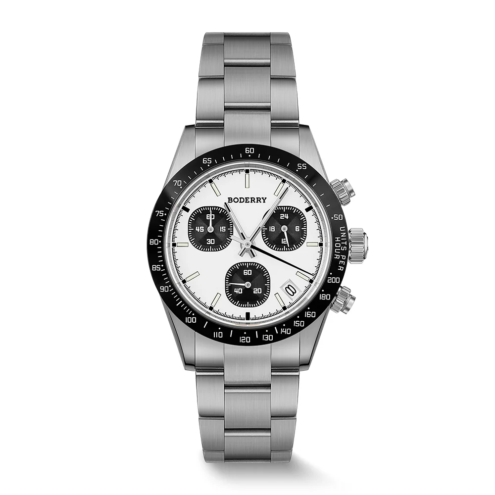Boderry GOLDACE - 100M WR Titanium Mecha-Quartz Chronograph Watch | White