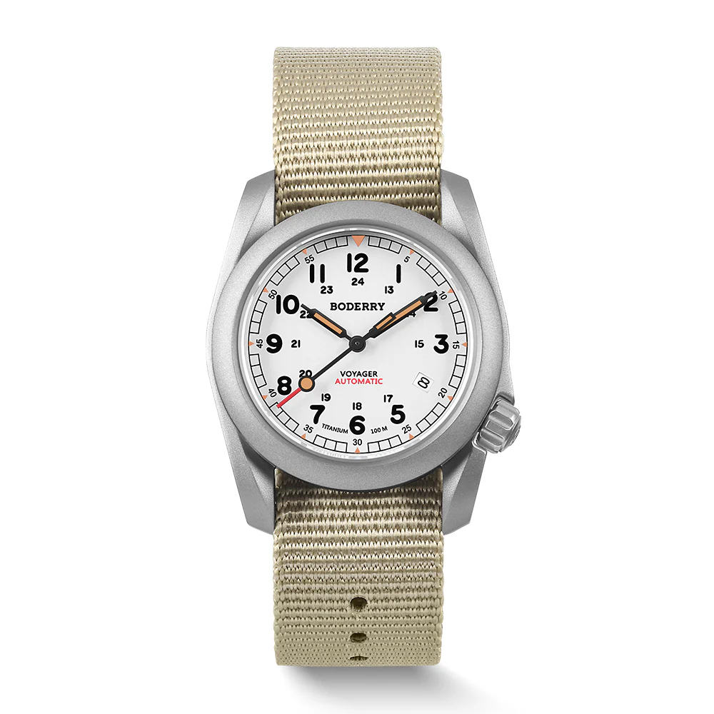 Boderry VOYAGER - 100M Waterproof Titanium Automatic Field Watch | White