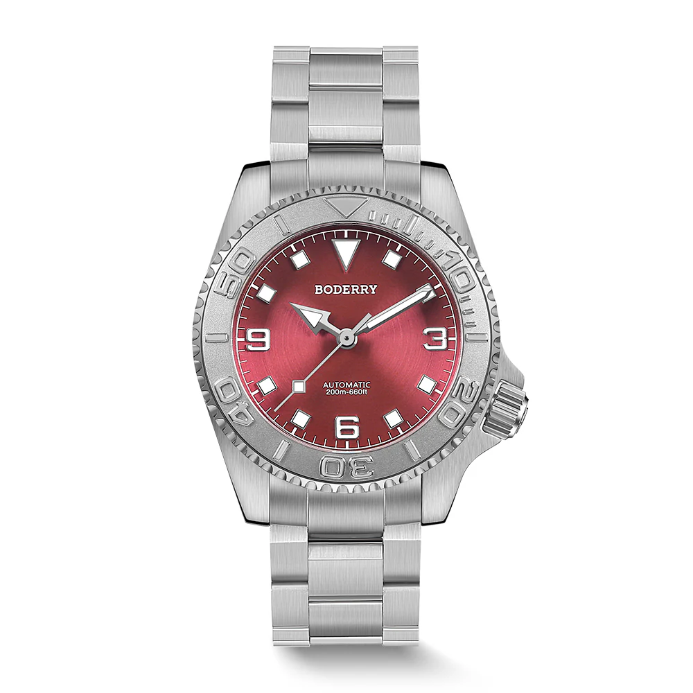 Boderry ADMIRAL 3-Hand No-Date - 200M Waterproof Titanium Automatic Diver Watch | Coral Red