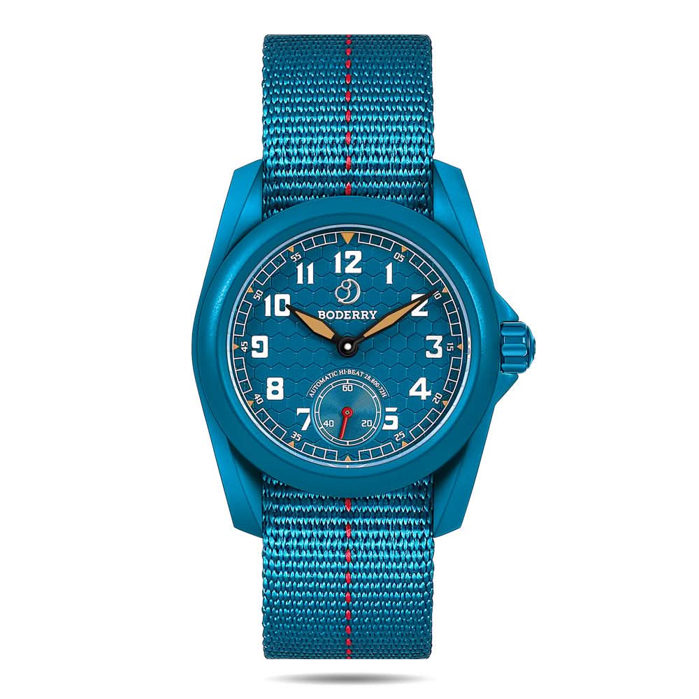 Boderry VOYAGER S72 – 72-Hour Power Reserve Titanium Automatic Field Watch, 100M Water Resistant | Cerulean Blue