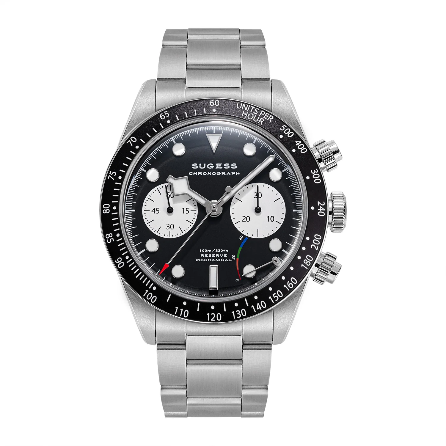 Sugess Chrono Heritage S457 Chronograph Power Reserve Black Panda Dial