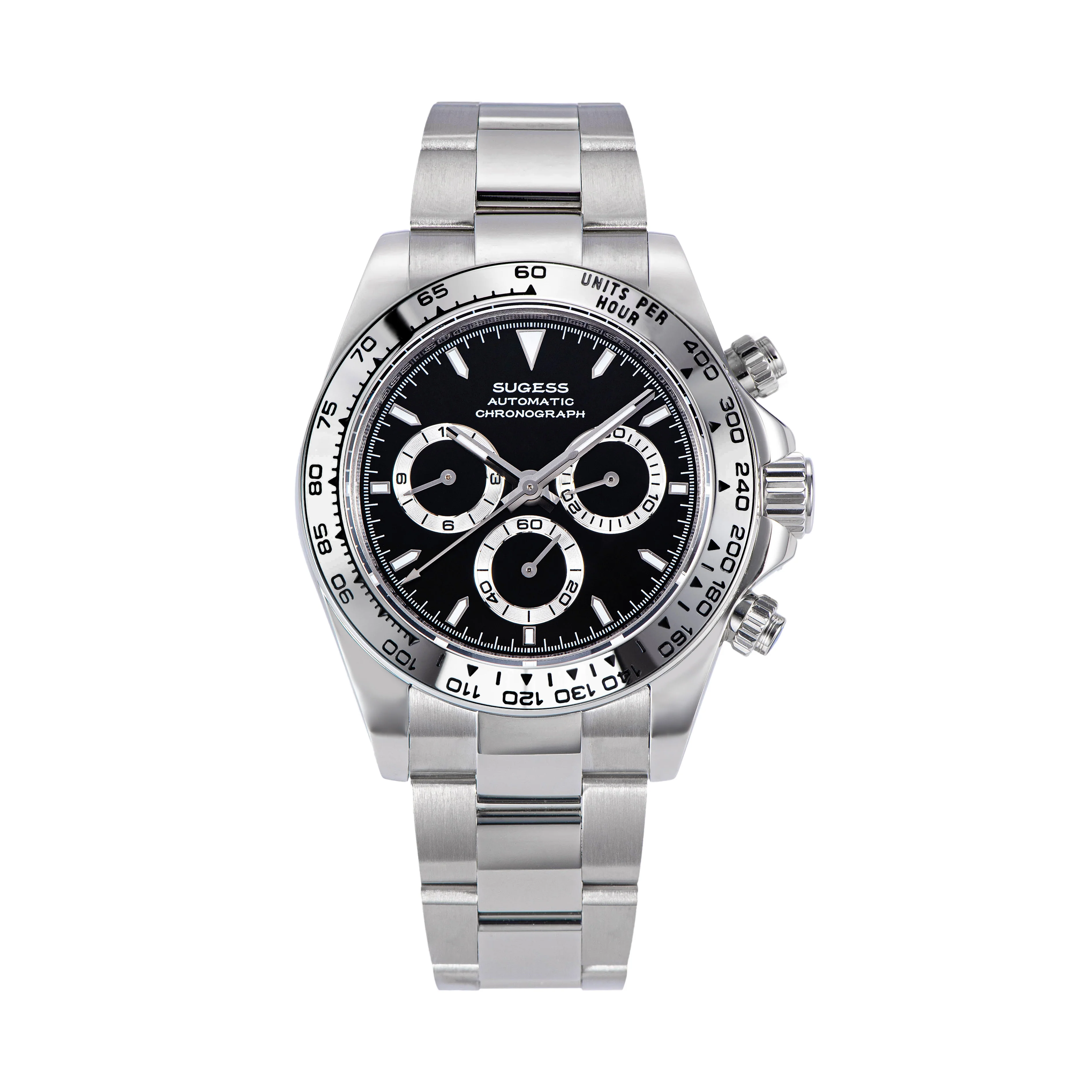 Sugess Automatic Chronograph S418-2.004 Black Dial Stainless Steel Bezel Professional