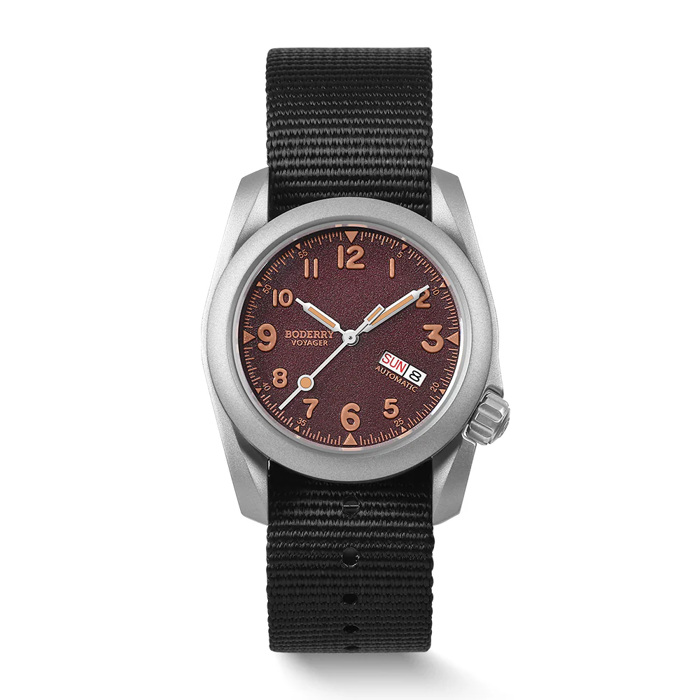 Boderry VOYAGER - 100M Waterproof Titanium Automatic Field Watch | Claret-Day,Date