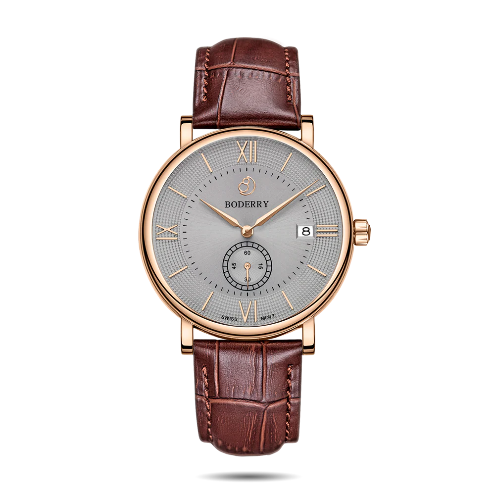 Boderry ELEGANT - Swiss Quartz Movement Watch | Rose Gold & Grey Dial