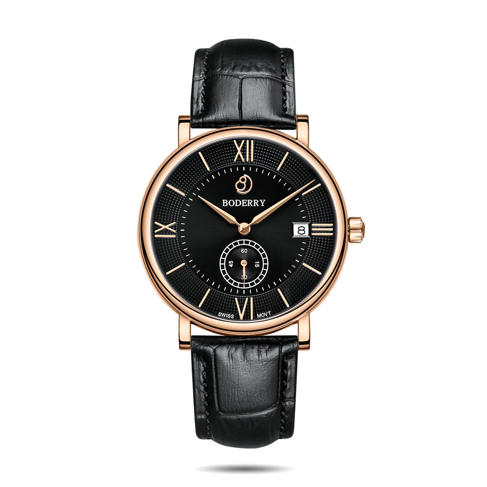 Boderry ELEGANT - Swiss Quartz Movement Watch | Rose Gold & Black Dial