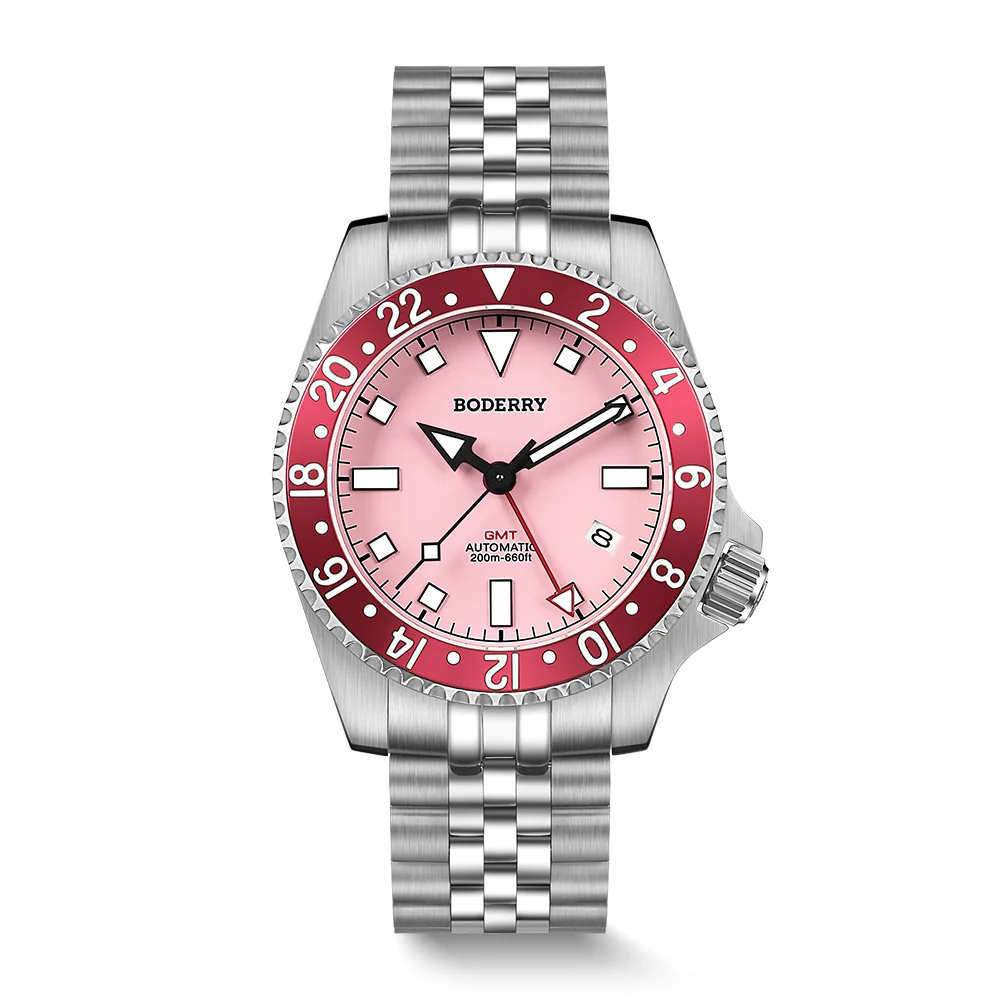 Boderry ADMIRAL GMT - 200M Waterproof Titanium Automatic Diver Watch | Pink