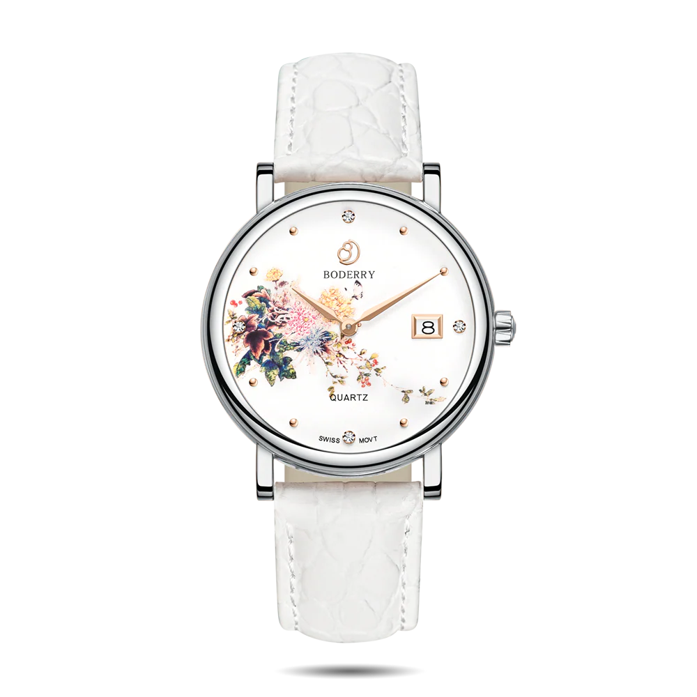 Boderry FLOWER - Swiss Quartz Movement Watch | Silver & Chrysanth