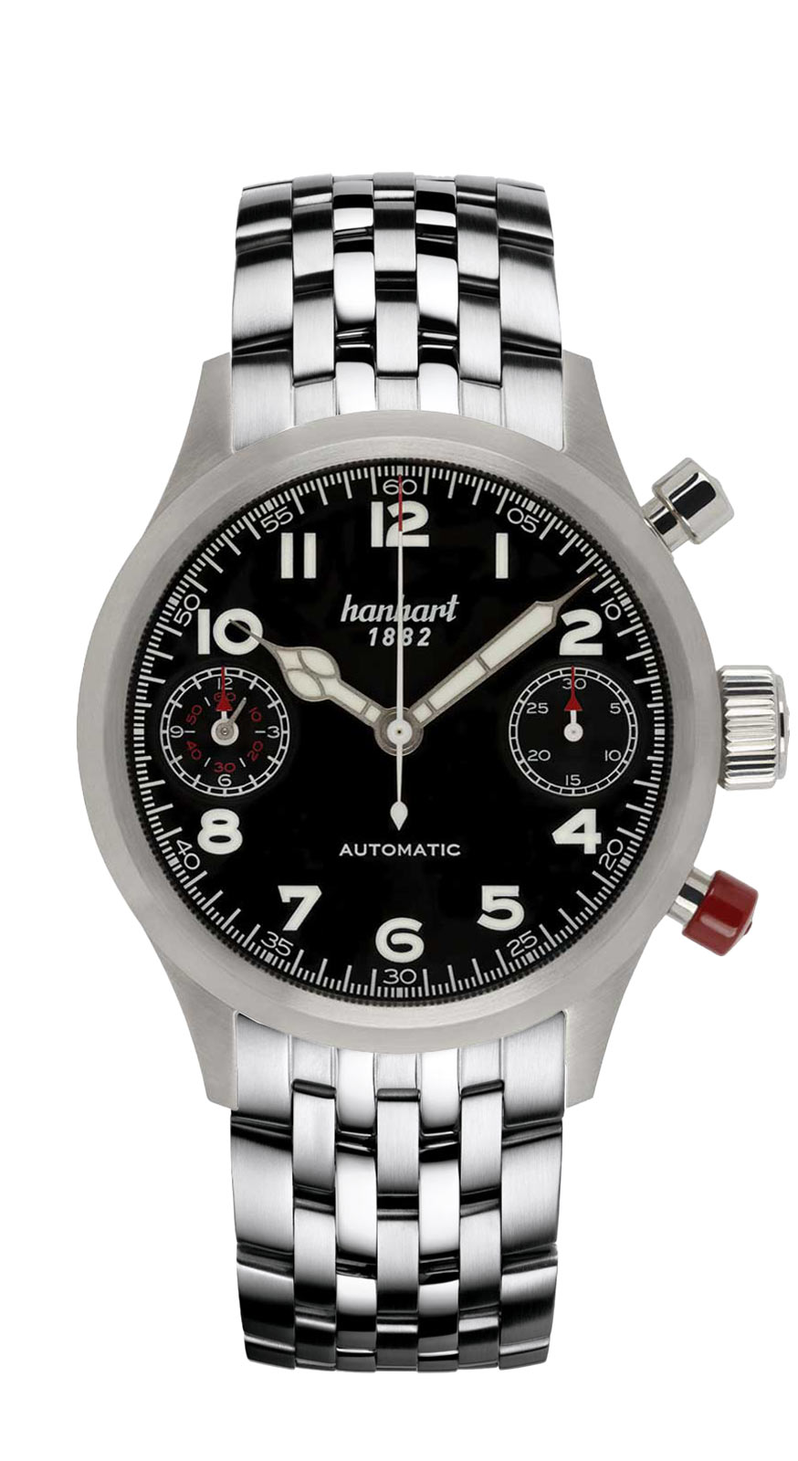 Hanhart PIONEER TwinDicator, schwarz, glatte Lünette, 45 mm