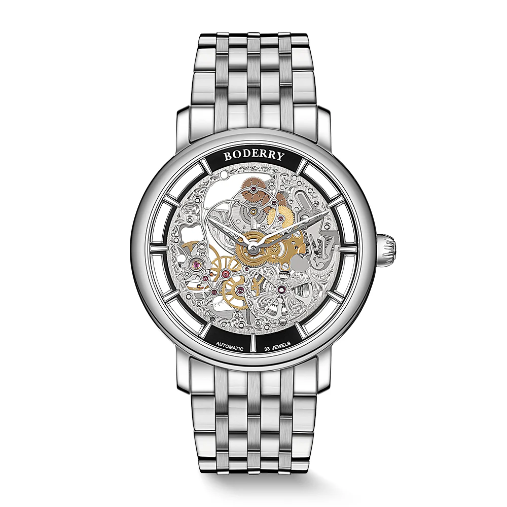 Boderry ELITE II - Engraved Micro-rotor Watch | Silver