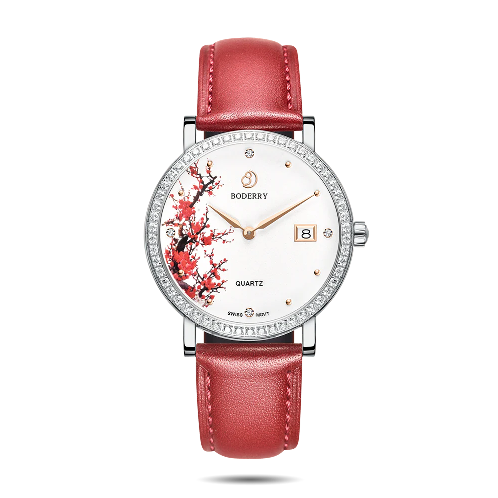 Boderry FLOWER - Swiss Quartz Movement Watch | Silver & Plum Blossom