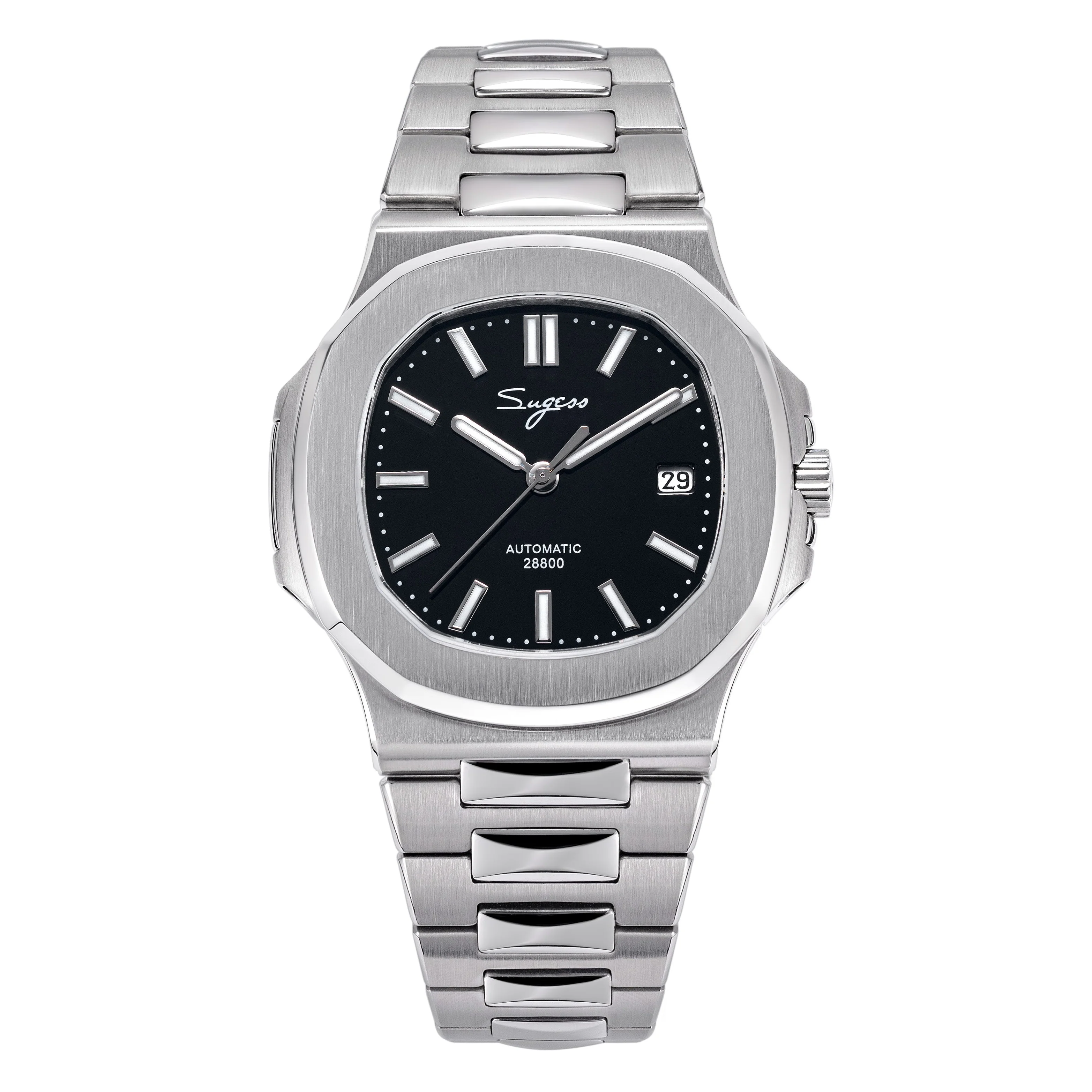 Sugess Heritage S466 PP Octagonal Day Display Black Dial Stainless-Steel Automatic