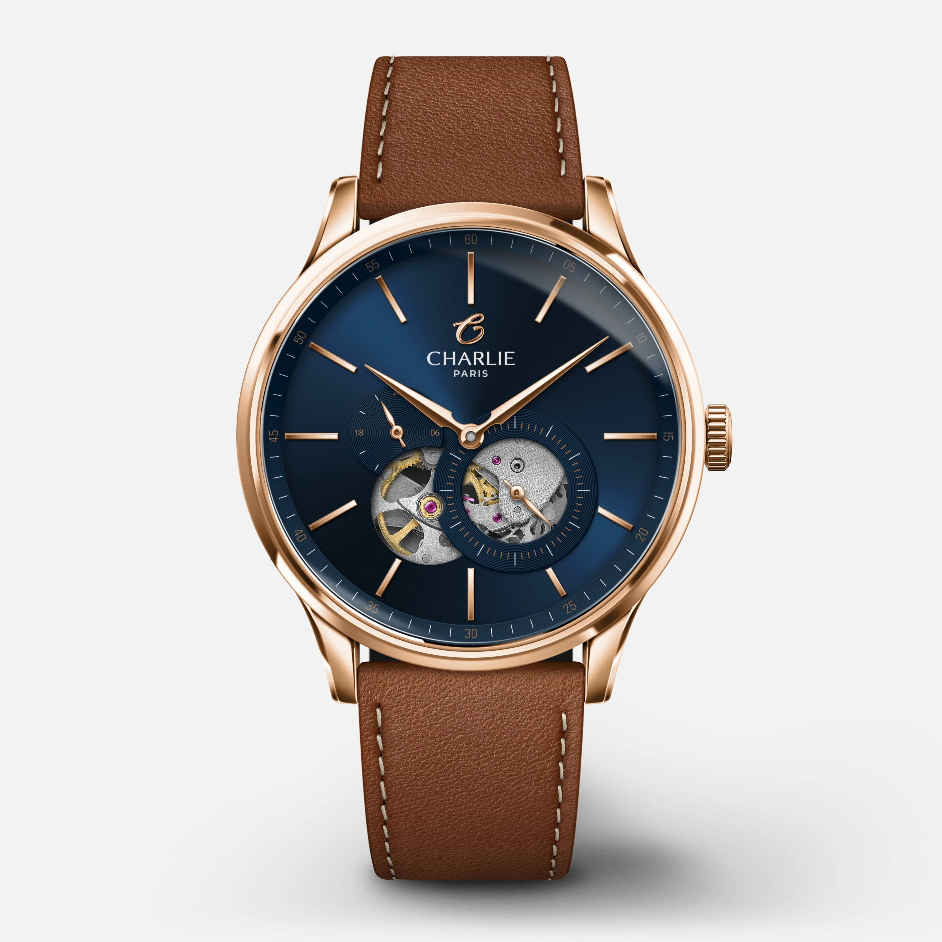 Charlie Paris INITIAL - Cœur Ouvert - Doré rose/Bleu