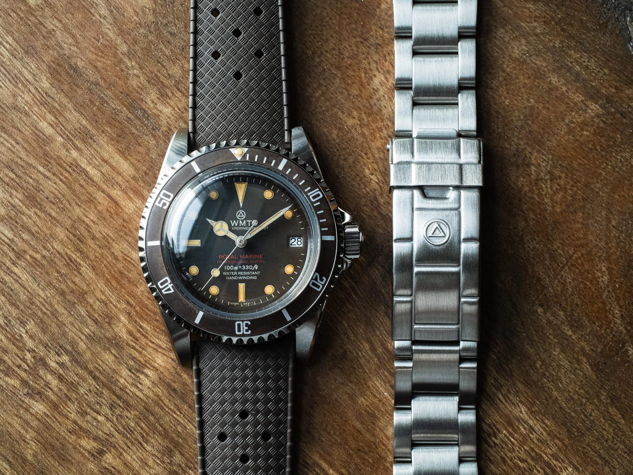 WMT Watches Royal Marine – Tropical Brown / Aged Edition / Metal Bracelet + Rubber Strap Set