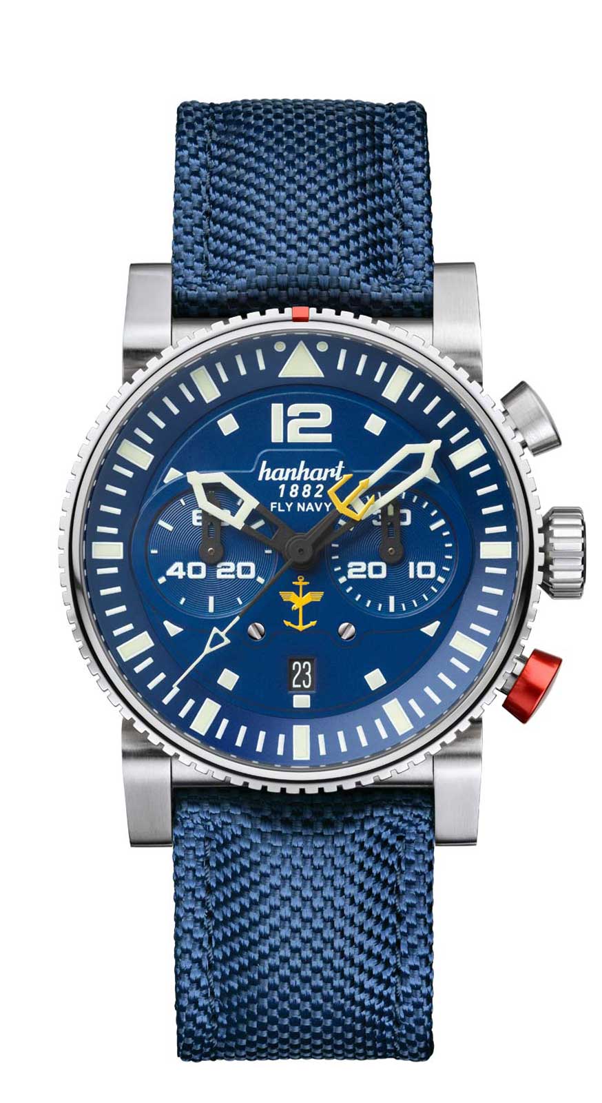 Hanhart PRIMUS FLY NAVY STEEL MFG3, 44 mm