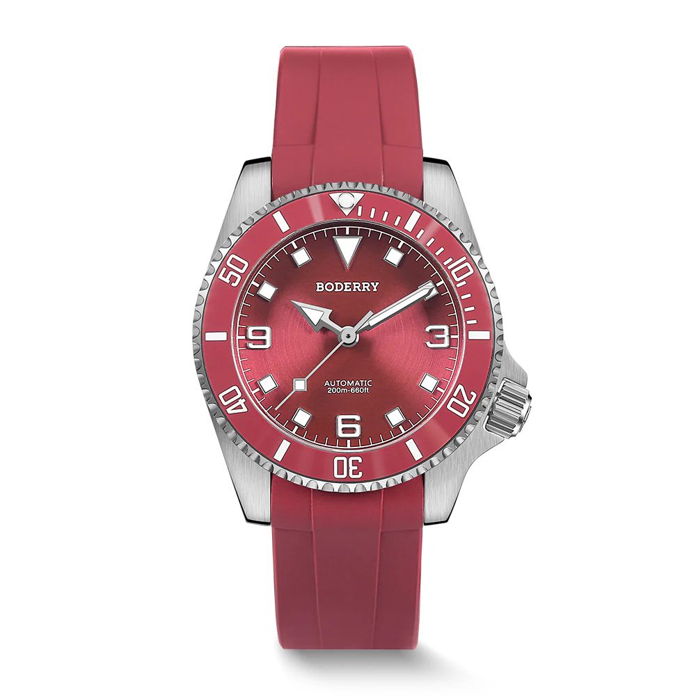 Boderry ADMIRAL 3-Hand No-Date - 200M Waterproof Titanium Automatic Diver Watch | Coral Red(Ceramic Bezel)