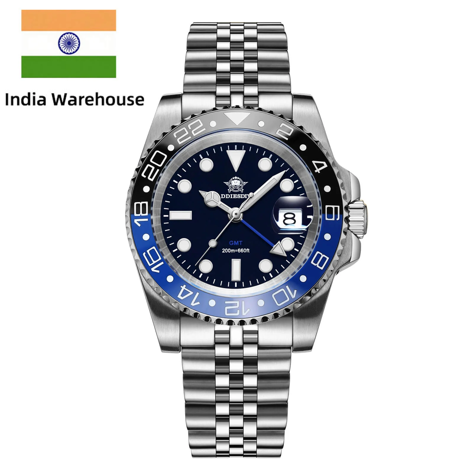 Addiesdive ★India Warehouse★ADDIESDIVE Water Ghost Luxury Dive Watch GMT Quartz Watch AD2050-with Calendar