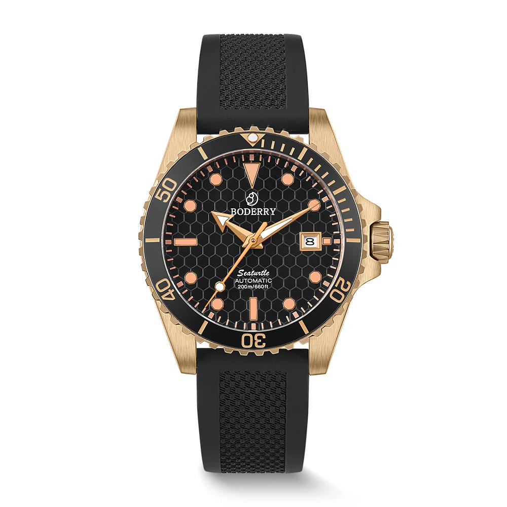 Boderry SEATURTLE.OCEAN(BRONZE) - Automatic Bronze Diver Watch | Black/FKM Rubber