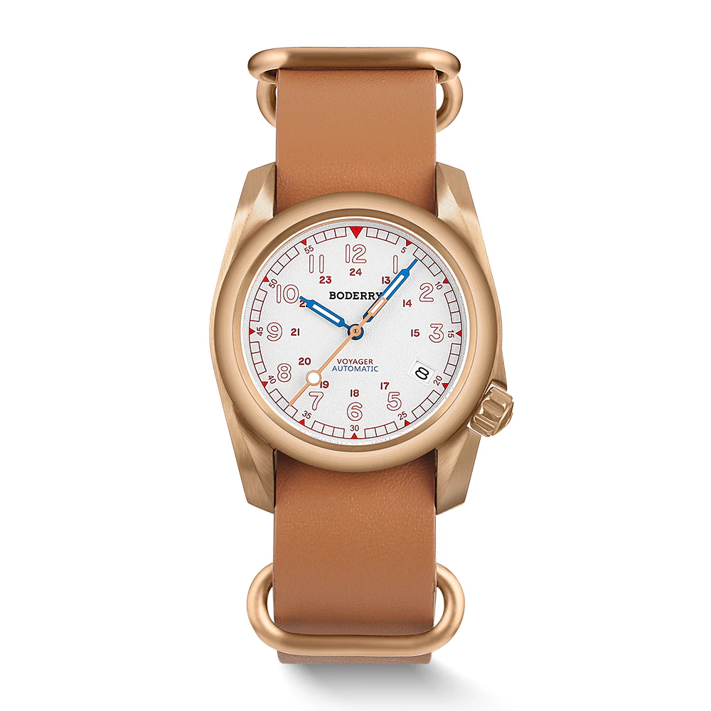 Boderry VOYAGER - 100M Waterproof Bronze Automatic Field Watch | White