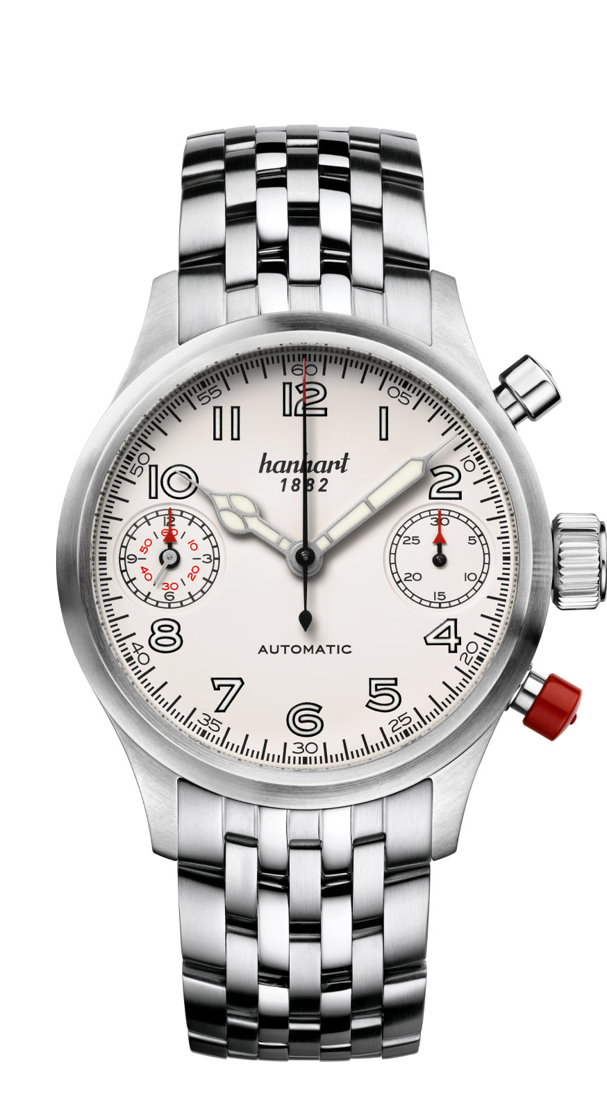 Hanhart PIONEER TwinDicator, altweiß, glatte Lünette, 45 mm