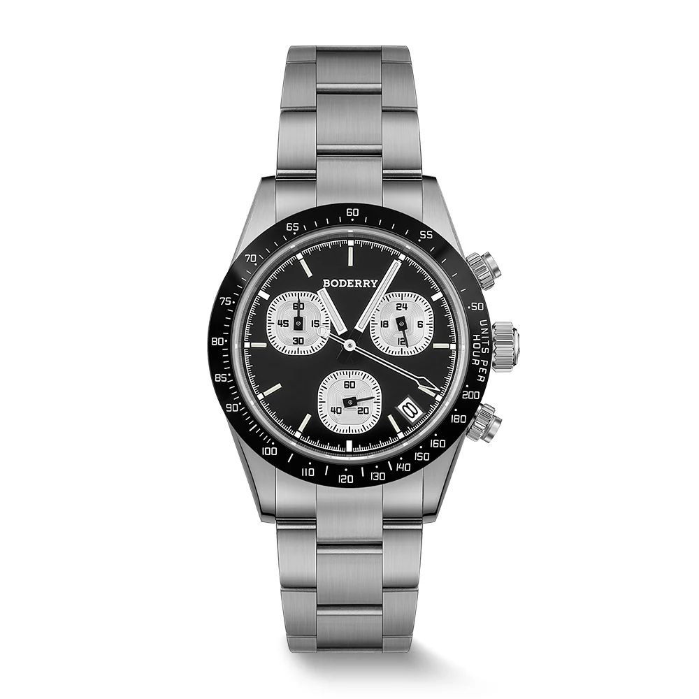 Boderry GOLDACE - 100M WR Titanium Mecha-Quartz Chronograph Watch | Black