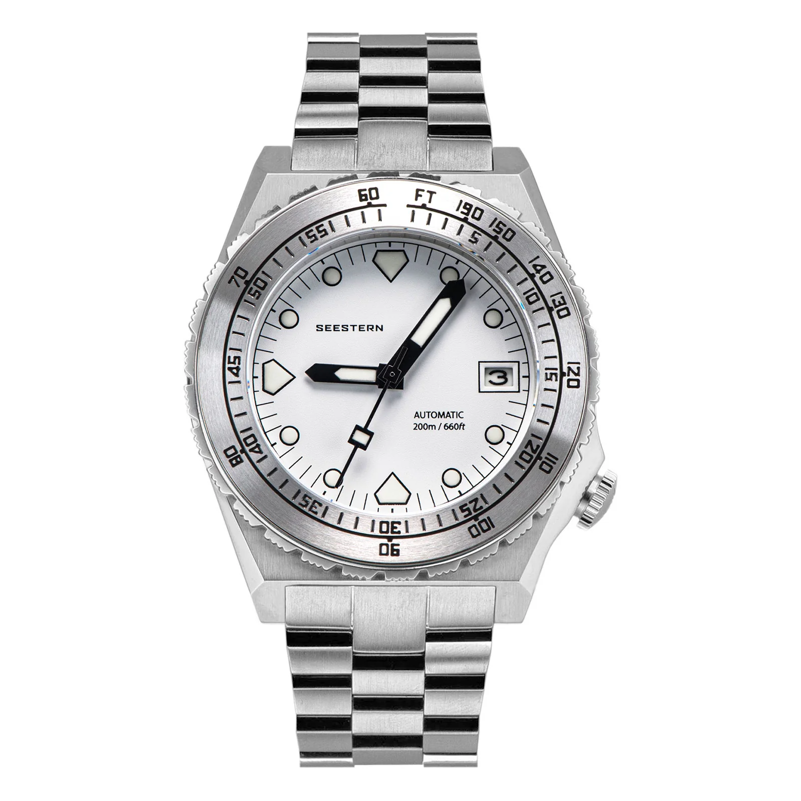 Sugess Seestern Vintage 407 600T White Dial Stainless-Steel Bezel