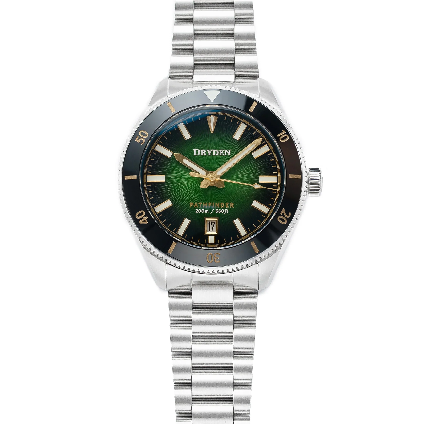 Dryden Watch Company Dryden Pathfinder 41mm Automatic Dive Watch - Green & Gold