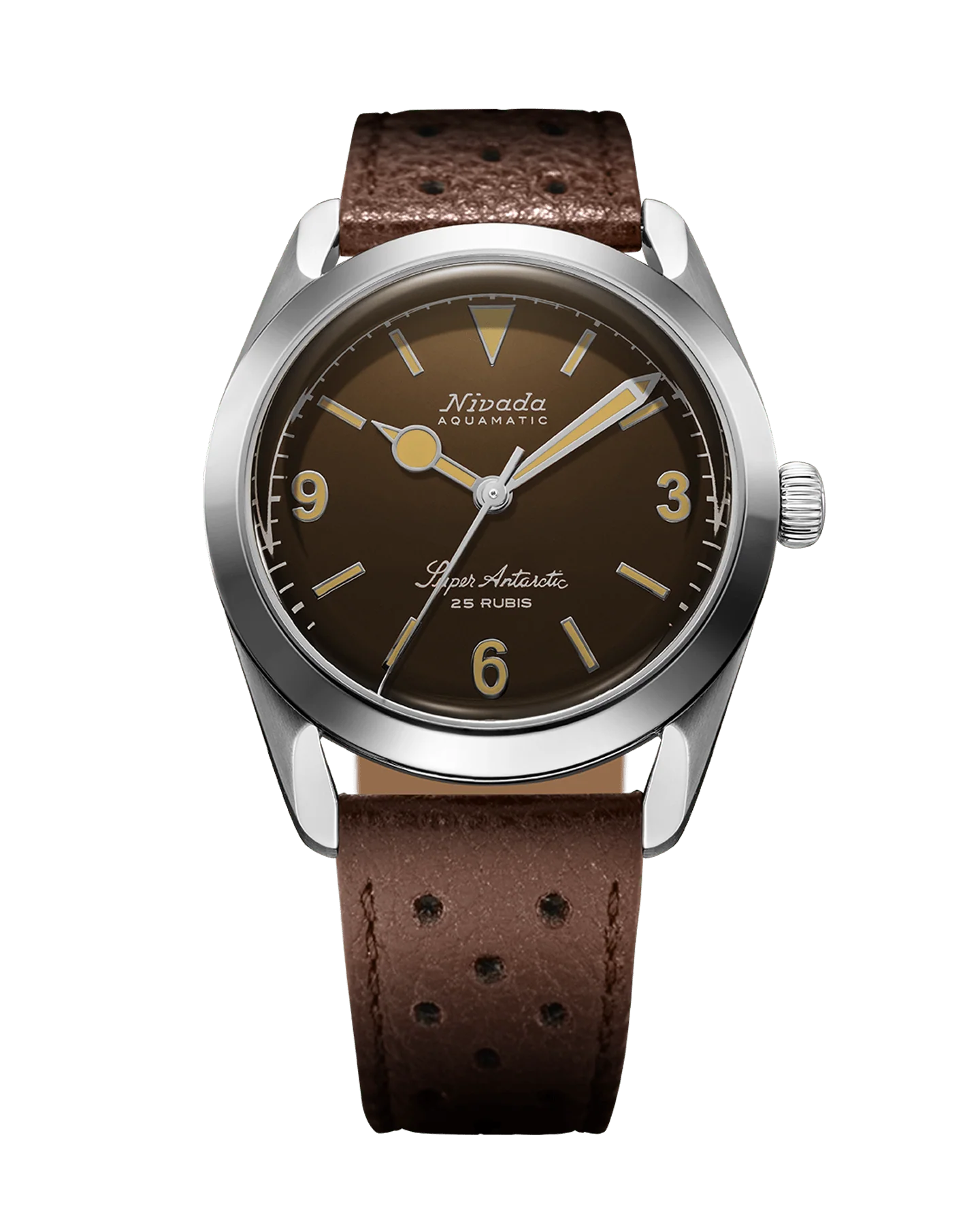 Nivada Grenchen SUPER ANTARCTIC 3.6.9 BROWN NO VINTAGE EFFECT - BEIGE LUMINOUS - 38mm