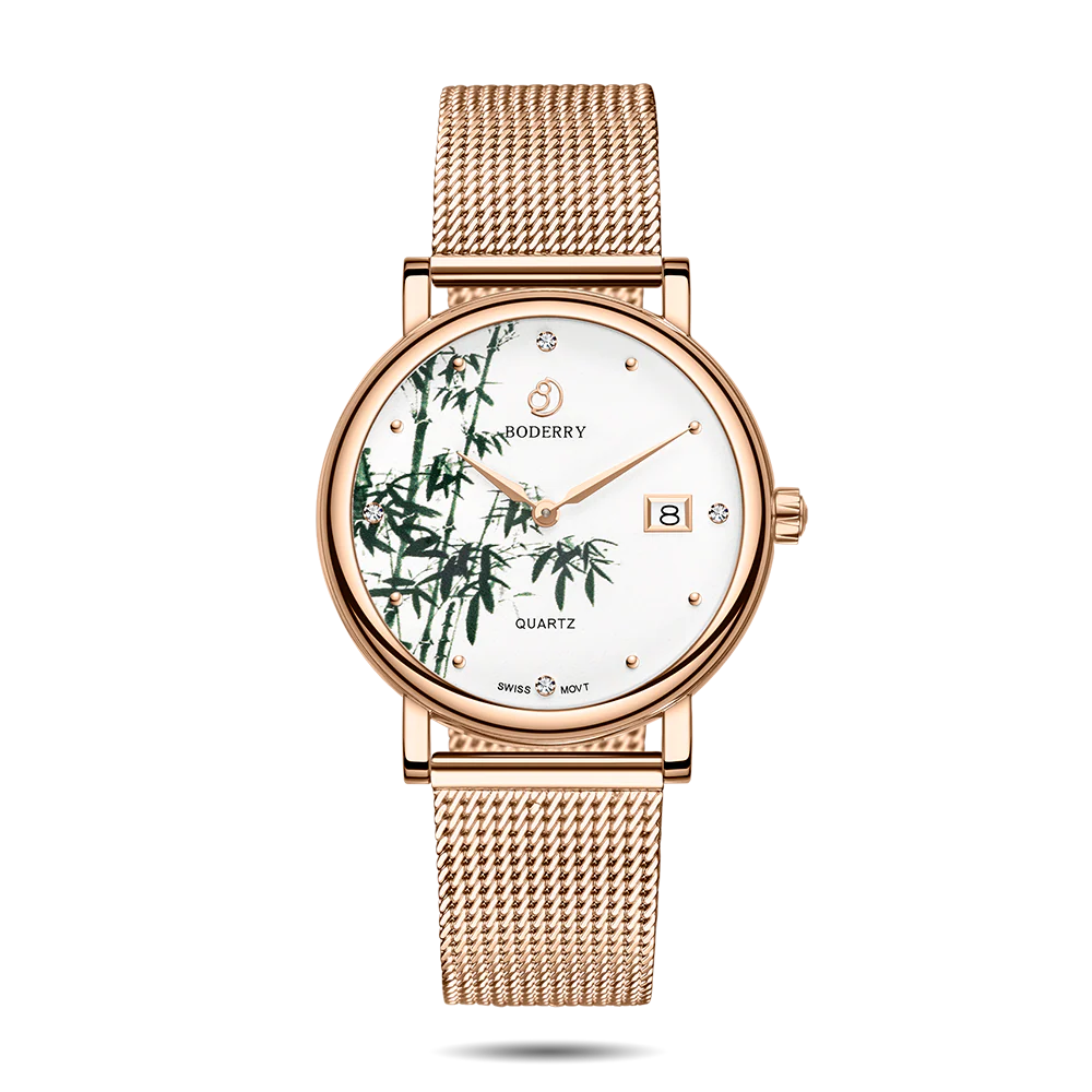 Boderry FLOWER - Swiss Quartz Movement Watch | Rose Gold & Bamboo
