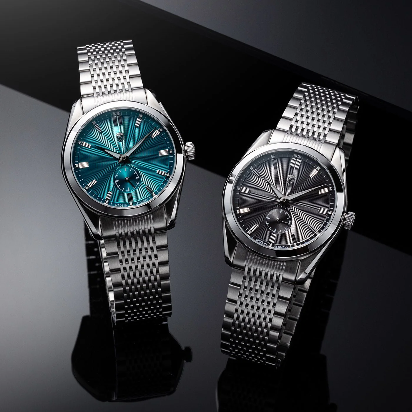 Heinrich Radiance Guilloche Wave — kühles Grau / grau mit weisser Naht