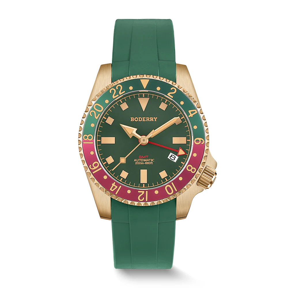 Boderry ADMIRAL GMT - 200M Waterproof Bronze Automatic Diver Watch | Green