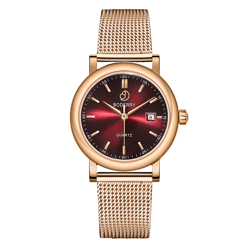 Boderry CLASSIC 32MM - Swiss Quartz Movement Watch | Rose Gold & Claret