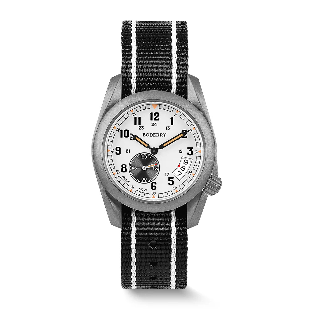 Boderry VOYAGER 38 - 100M Waterproof Titanium Field Watch | White