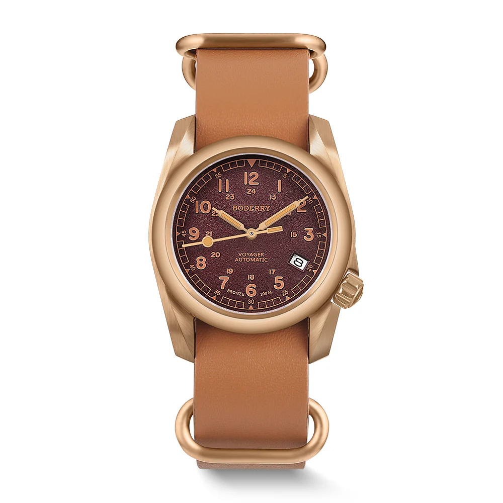 Boderry VOYAGER - 100M Waterproof Bronze Automatic Field Watch | Red