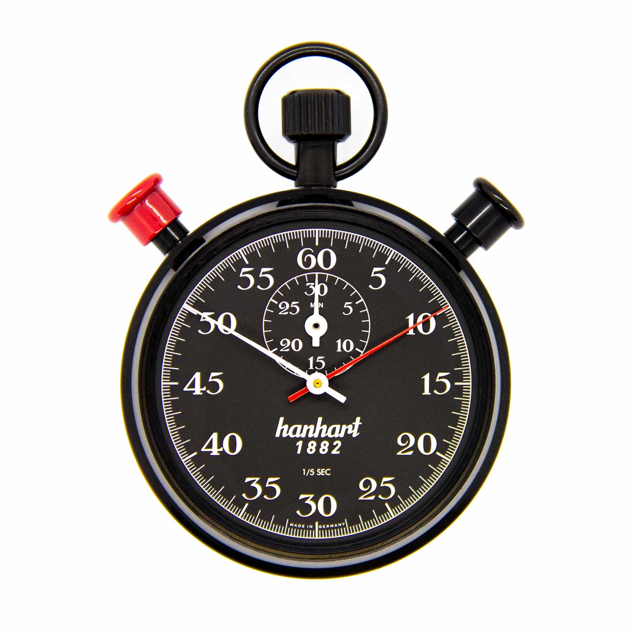 Hanhart Additionsstopper mit Schleppzeiger und Flyback (glatt, schwarz verchromt)