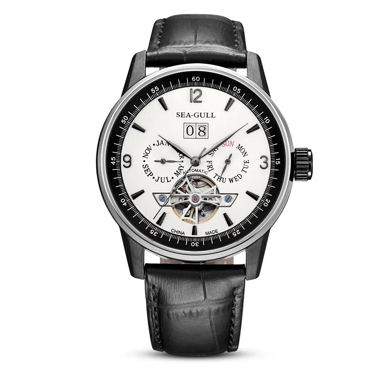 Sea-Gull Multifunctional Full Calendar Date Day Display Open Heart Dress Watch 43mm