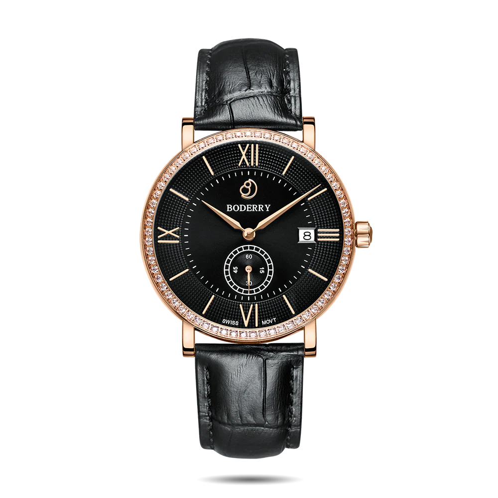 Boderry ELEGANT II - Swiss Quartz Movement Watch | Rose Gold & Black Dial