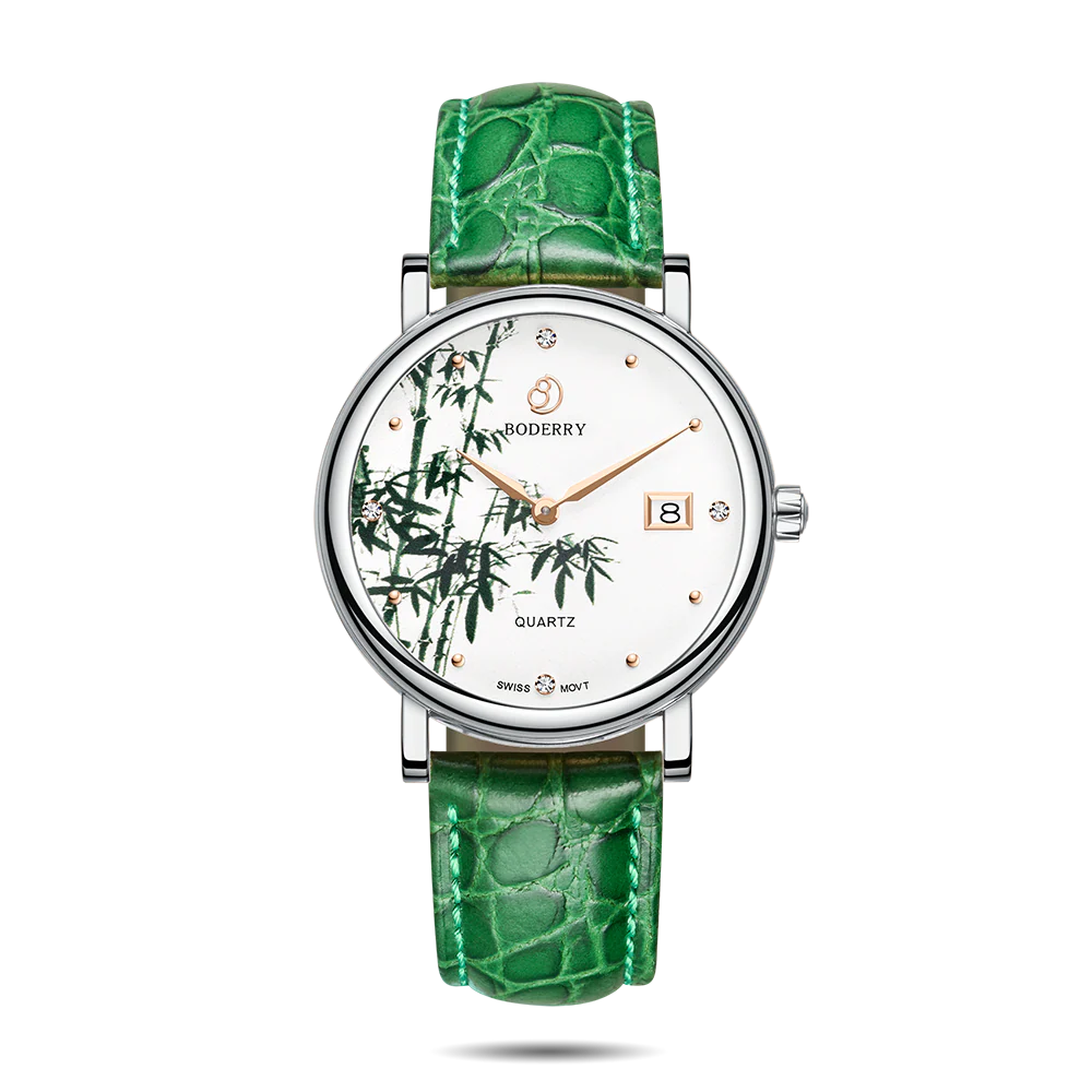 Boderry FLOWER - Swiss Quartz Movement Watch | Silver & Bamboo