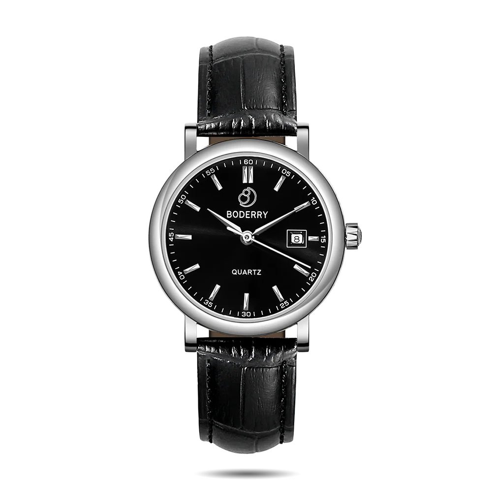 Boderry CLASSIC 36MM - Swiss Quartz Movement Watch | Silver & Black