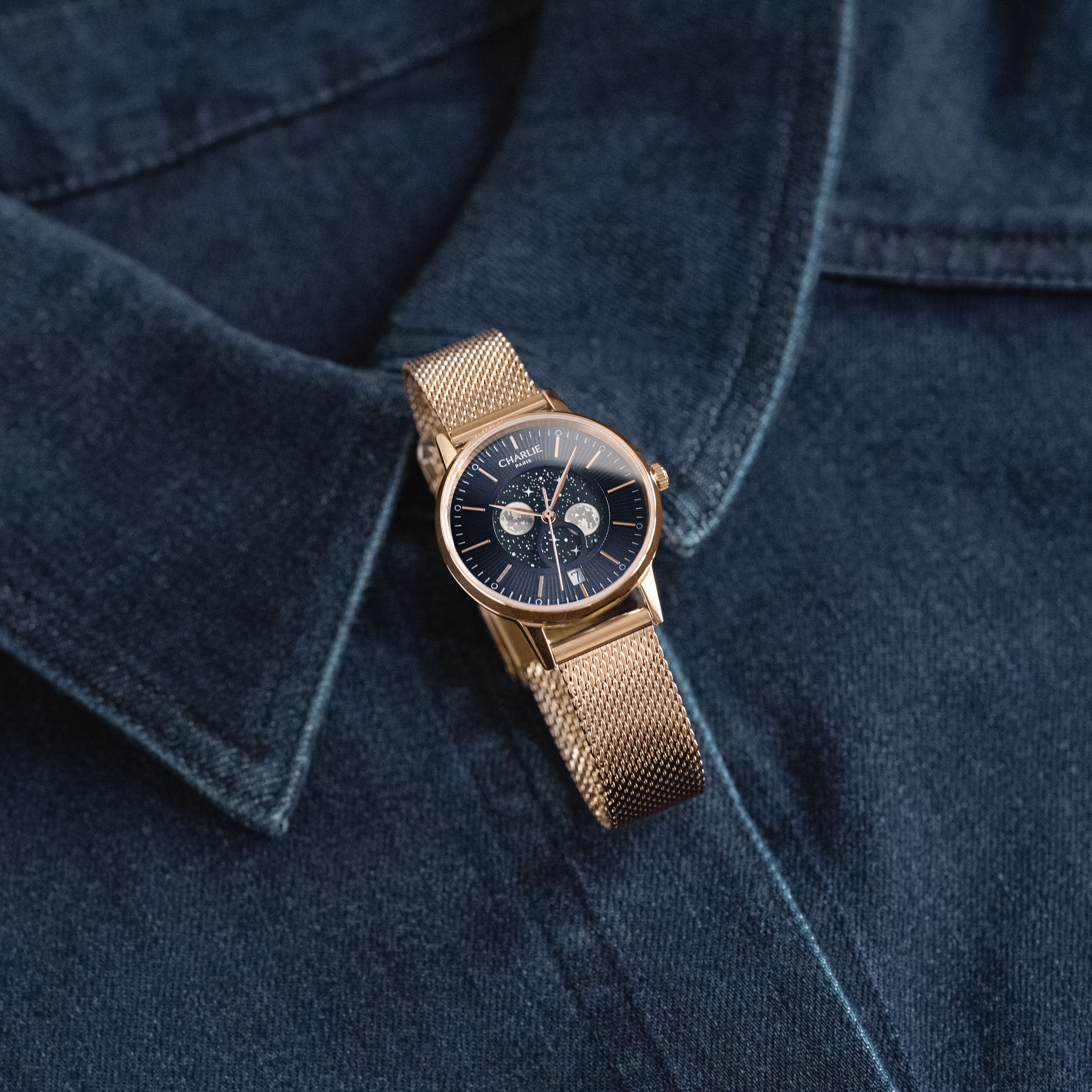 Charlie Paris SULLY - Phase de Lune - Doré rose & Bleu
