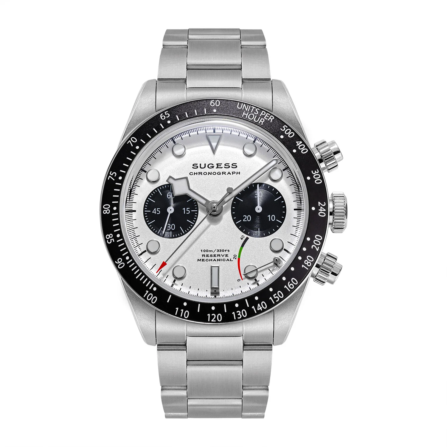Sugess Chrono Heritage S457 Chronograph Power Reserve White Panda Dial