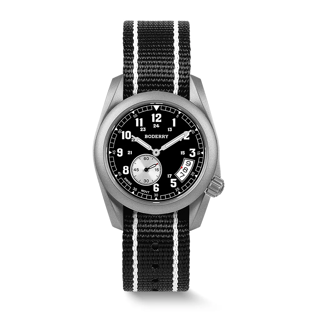 Boderry VOYAGER 38 - 100M Waterproof Titanium Field Watch | Black
